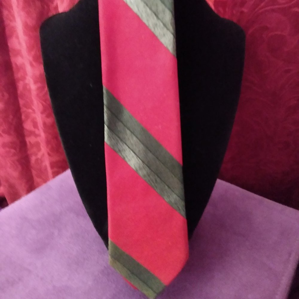 Wembley || Wine Red Tie with Metallic Grey Stripes